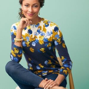 Talbots 100% Cashmere Audrey Floral Print Crew Neck  Sweater